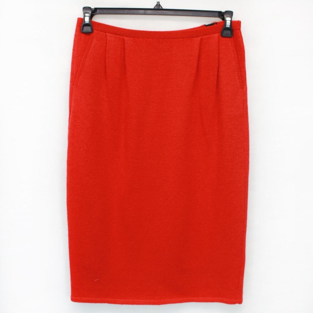Saks Fifth Avenue Vtg Red Wool Blend Midi Skirt Stretch Waist Pocket Size 8